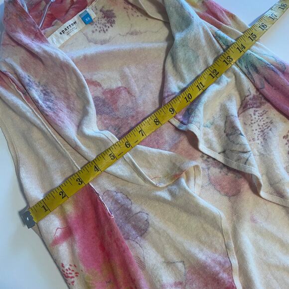 Sparrow Open Ruffled Vest Womens XS Cream Multicolor Floral Linen Cotton Topper - Picture 6 of 7